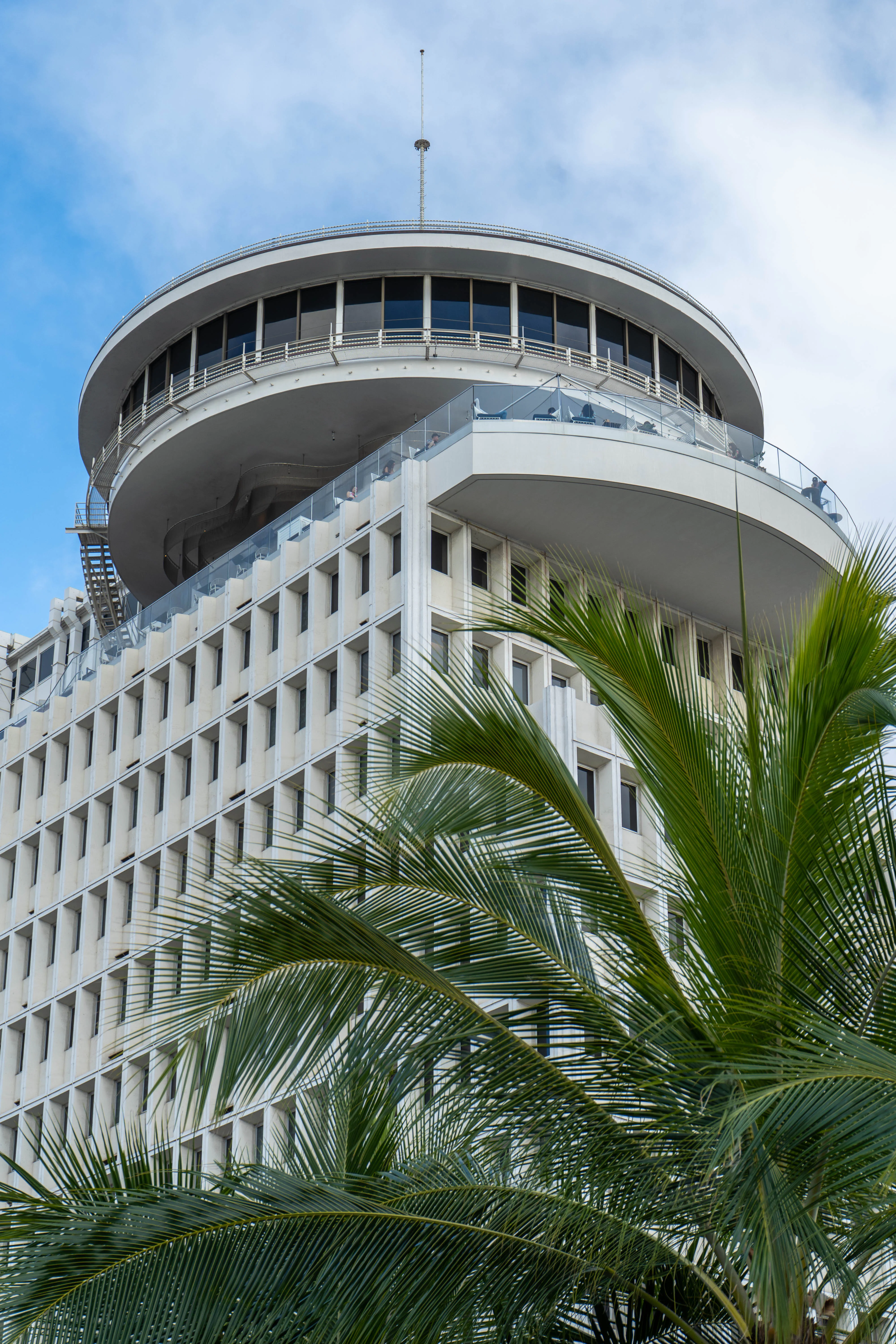 scenic exterior shot of Waikiki Business Plaza office space and SKY Waikiki Raw & Bar