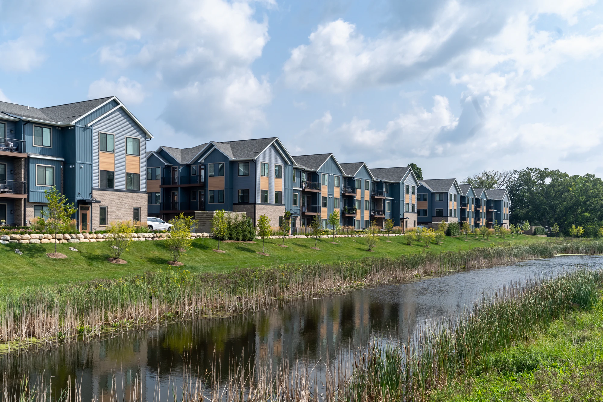 exterior view of new construction townhouses in ann arbor neighborhood